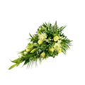 Hvid Bårebuket med hvide roser, krysantemum og lisianthus