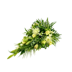 Hvid Bårebuket med hvide roser, krysantemum og lisianthus