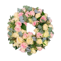 Rosa og Hvid Rosekrans - begravelseskrans med rosa og hvide roser