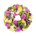 Rosa og Gul Mindekrans - begravelseskrans med rosa og gule blomster