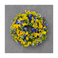 Gul og Blå Sommerkrans - begravelseskrans med gule og blå blomster